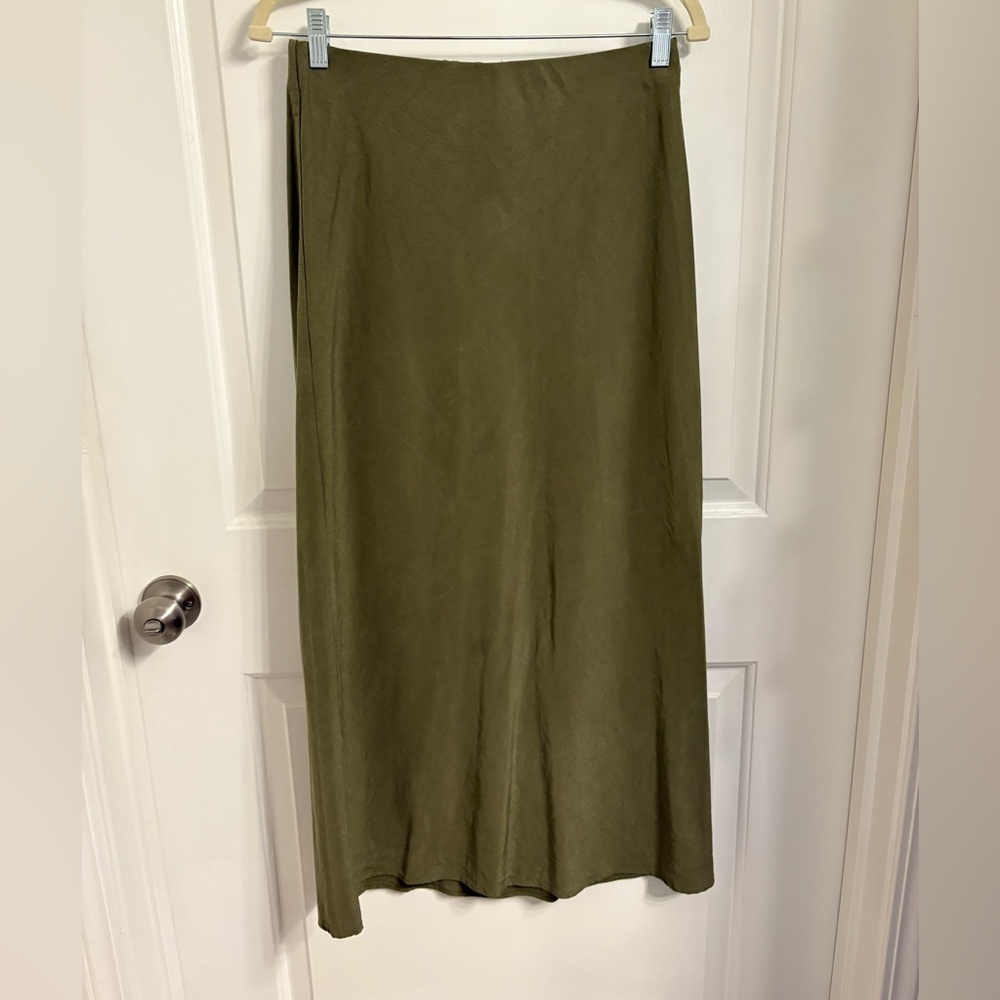 Zara Linen Blend Green Midi Skirt